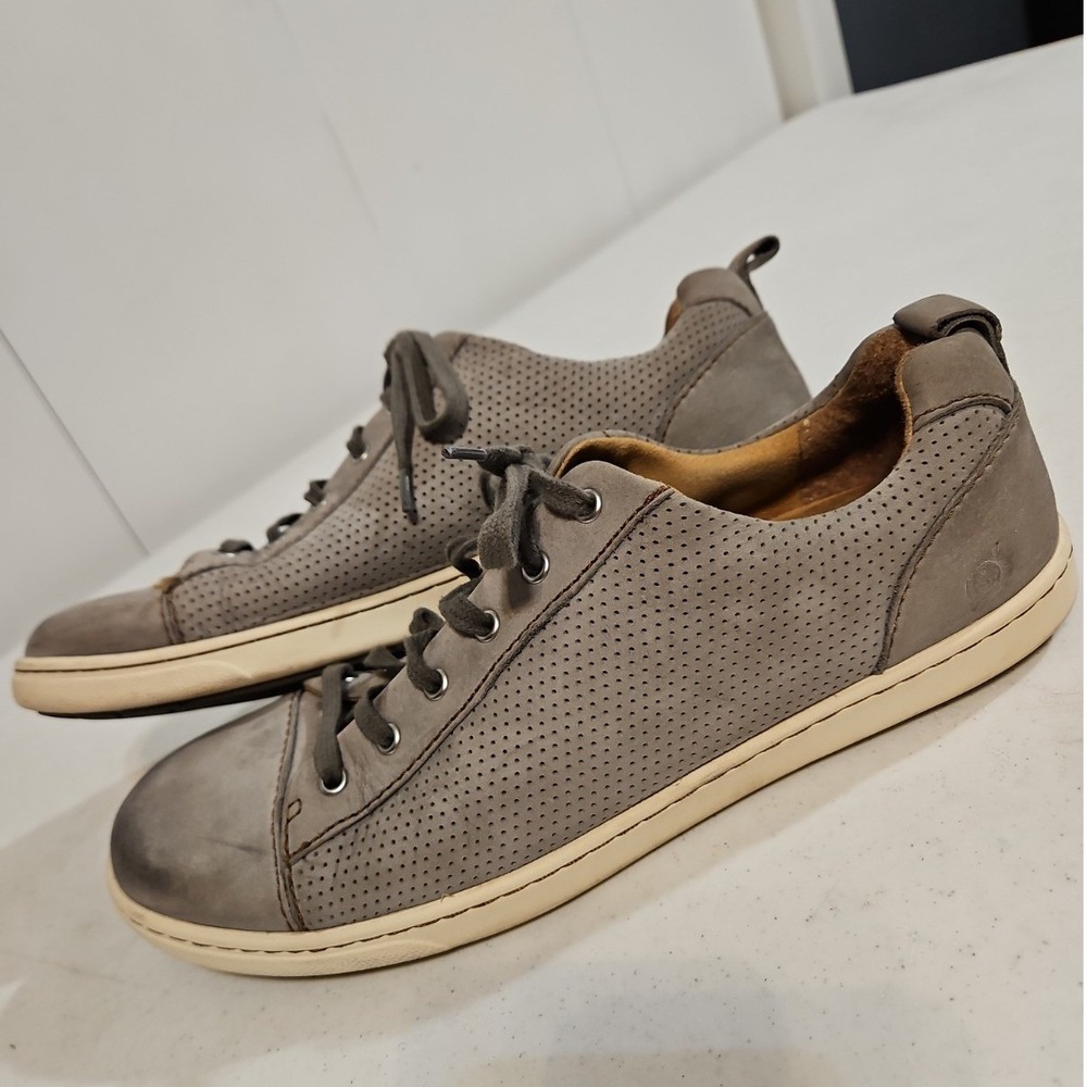 Born TOM Preforated Pull Tab Mens 11M Gray Leather‎ Lace Up Casual Sneakers(S198